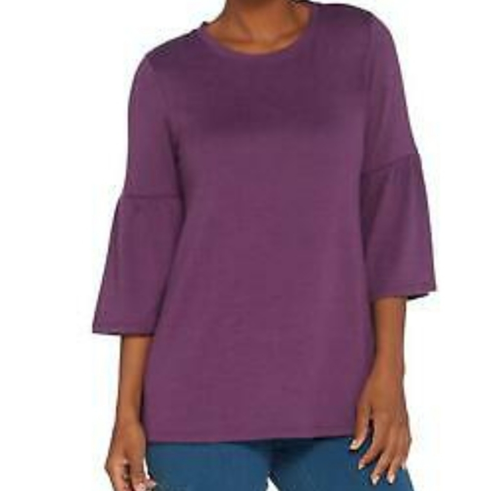 Denim & Co bell A-line bell sleeve knit top